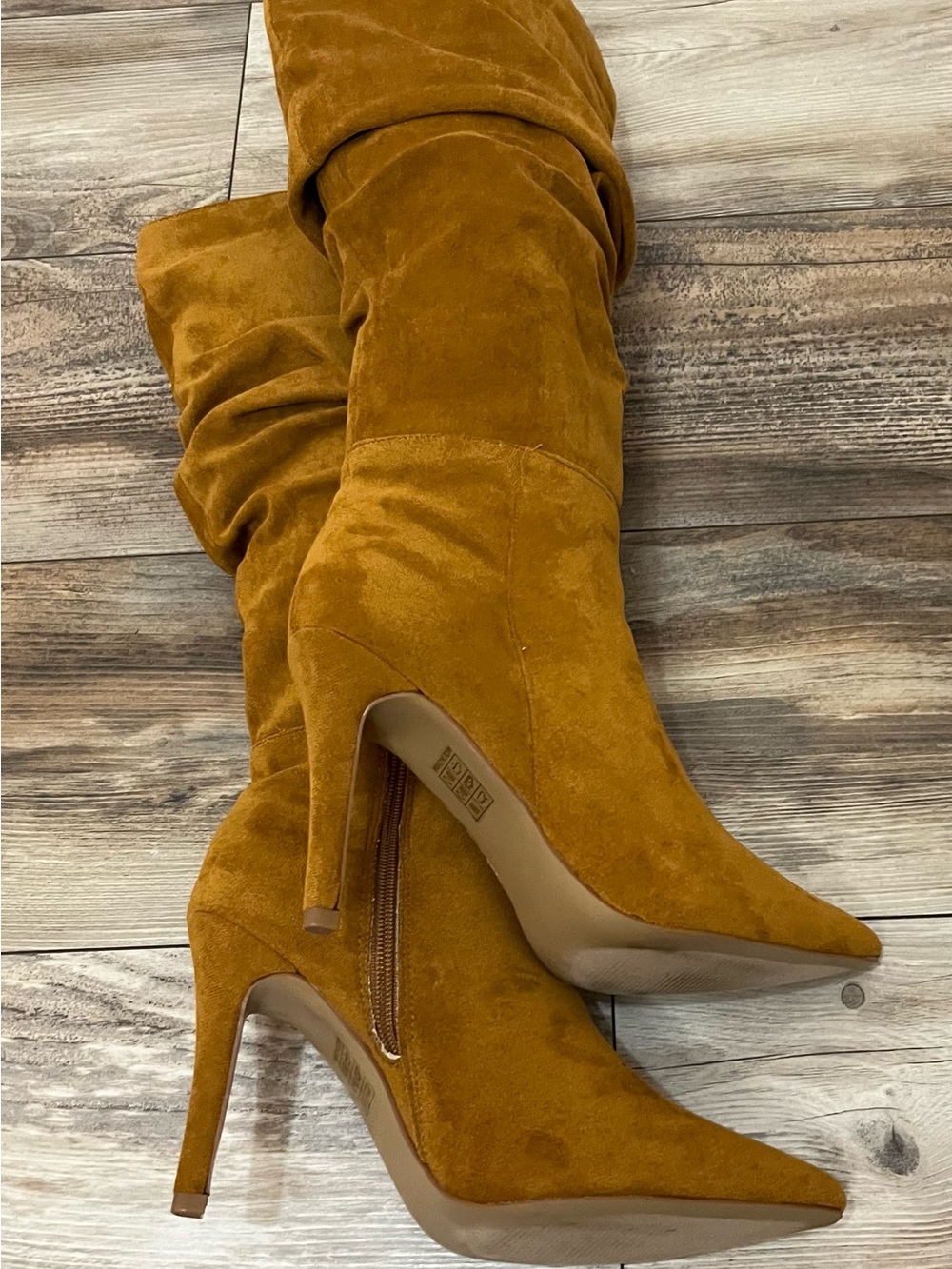 Journee Collection Over-the-Knee Pointed Suede Boots - Cognac - Picture 4 of 4